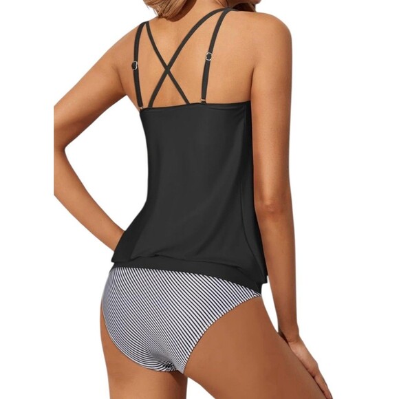 Yonique Women M 2 Piece Blouson Tankini Swimsuits Tummy Control Bathing Suit NWT - Picture 3 of 6